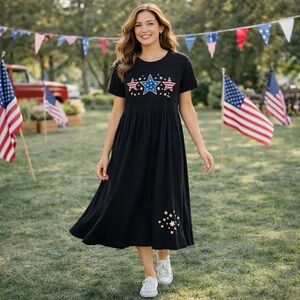 VINTAGE STARS AND STRIPES HAND-PAINTED MAXI DRESS SIZE MEDIUM